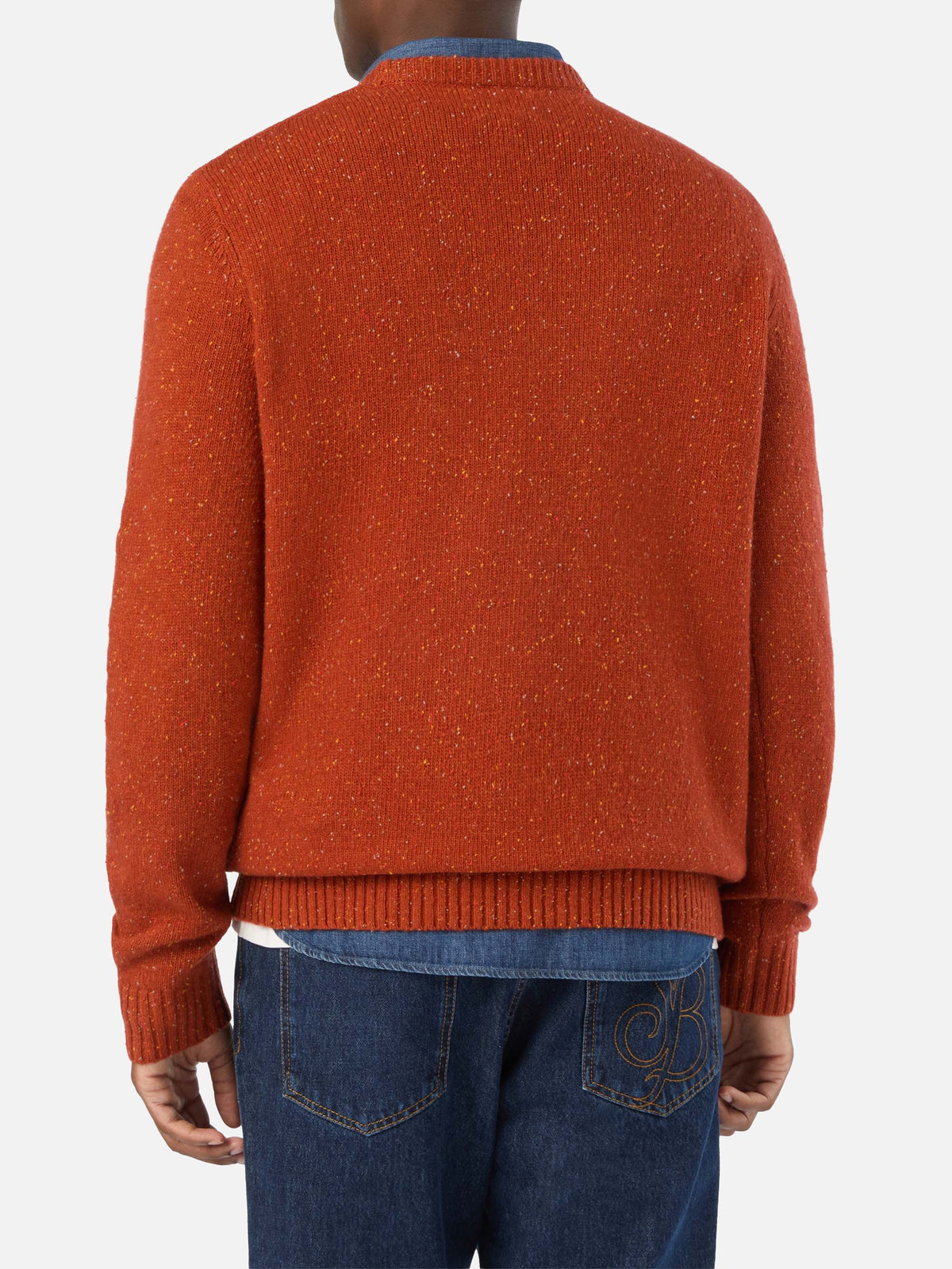 Maglia girocollo Regent arancione in misto lana Donegal