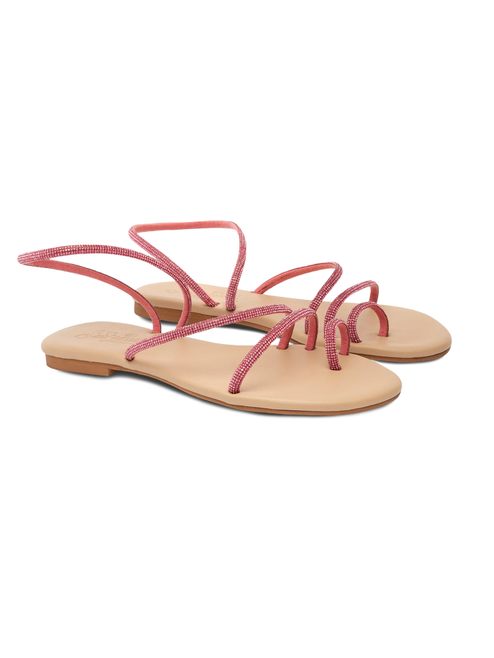 Flat Ring Sandals con strass fucsia