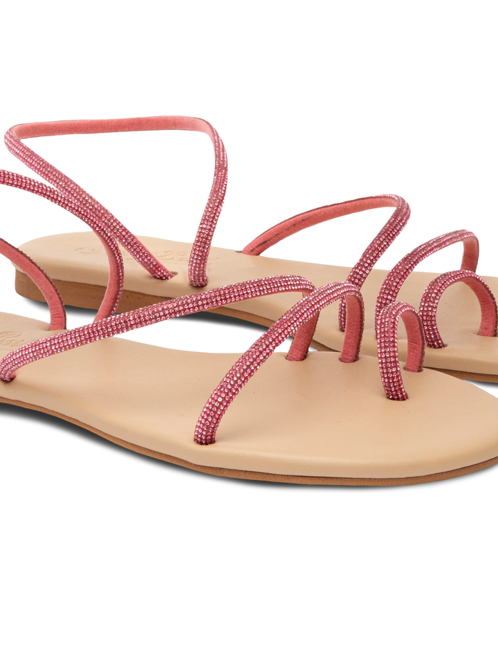 Flat Ring Sandals con strass fucsia