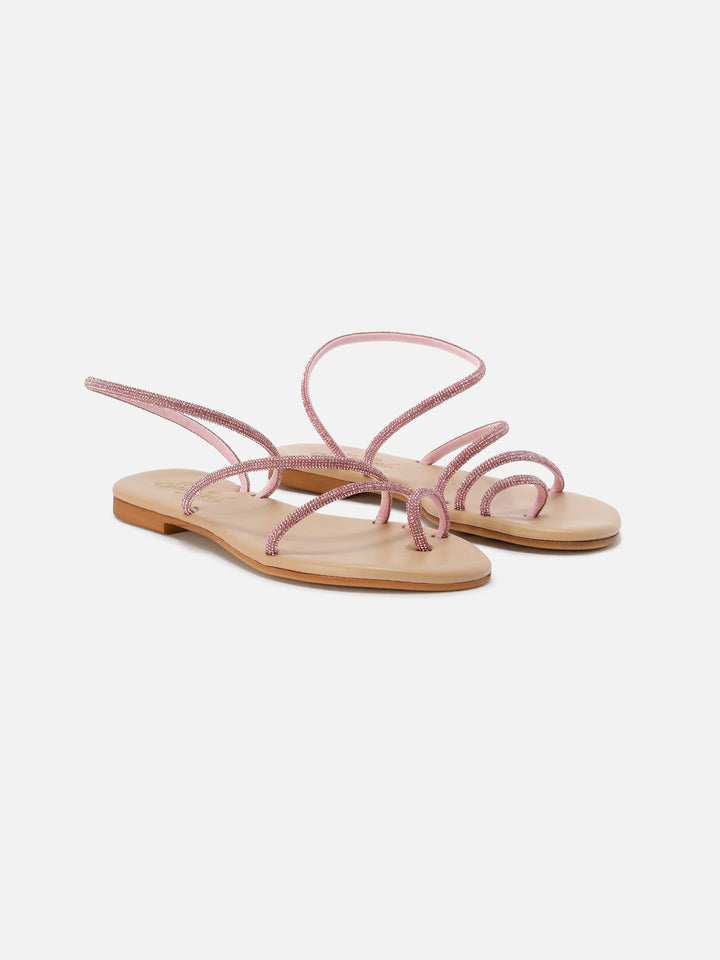 Ring sandals with pink rhinestones