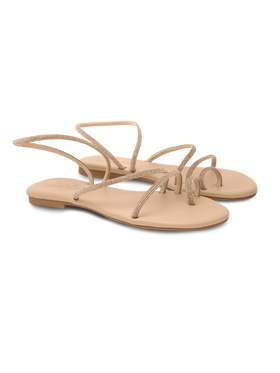 Flat Ring Sandals con strass beige