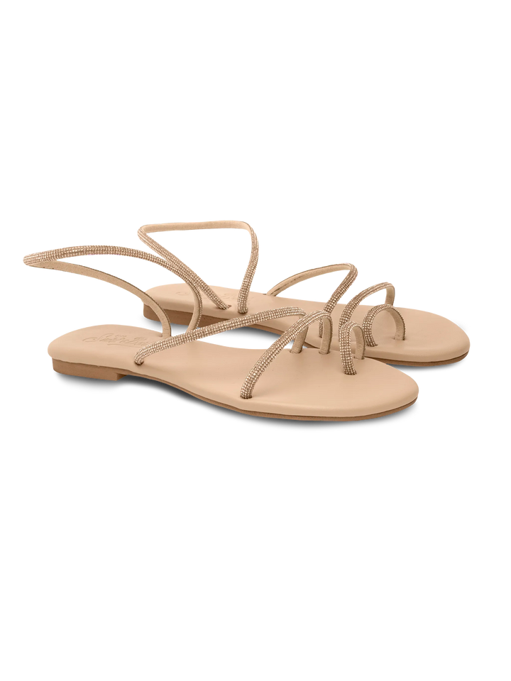 Flat Ring Sandals con strass beige