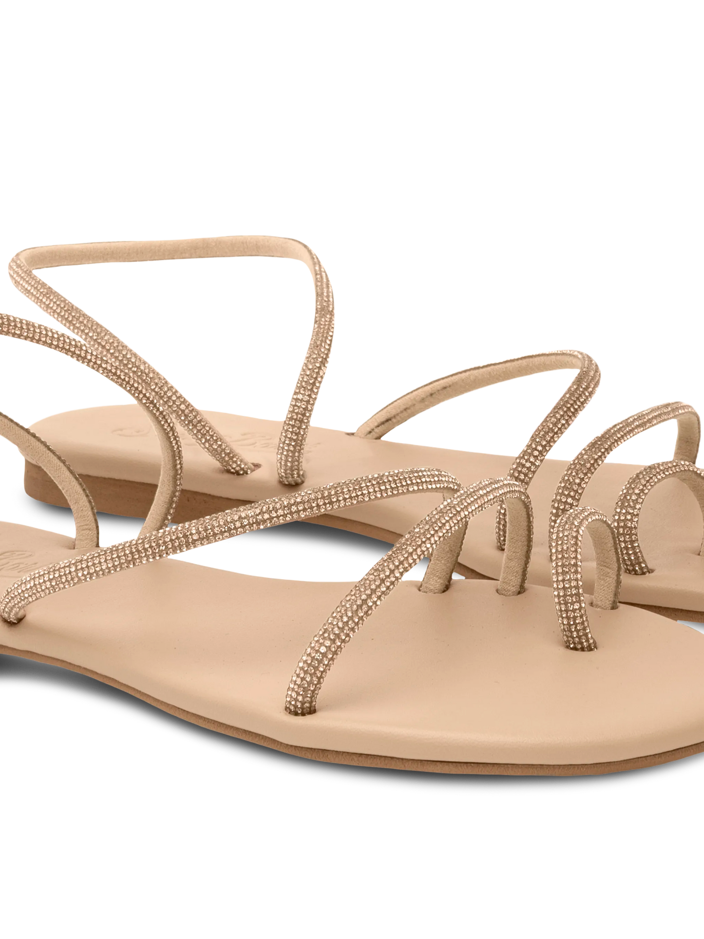 Flat Ring Sandals con strass beige