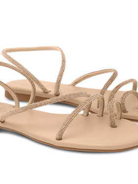 Flat Ring Sandals con strass beige