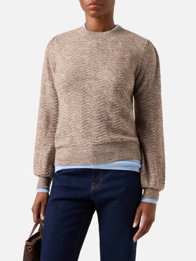 Nut Marienne soft alpaca wool blend crewneck knit with wave stitch