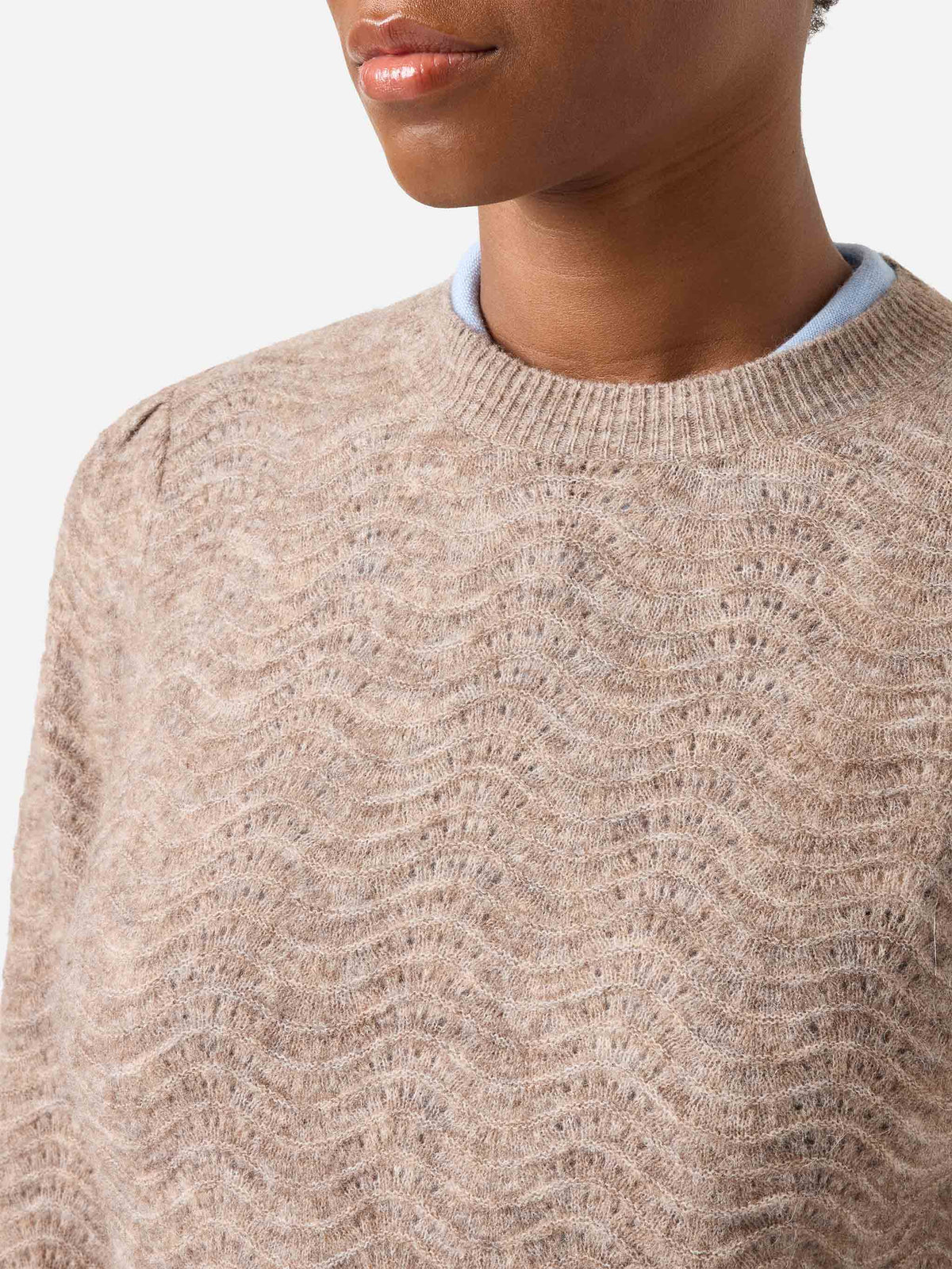 Nut Marienne soft alpaca wool blend crewneck knit with wave stitch