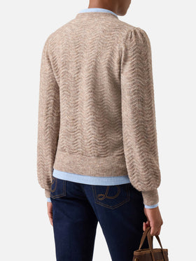 Nut Marienne soft alpaca wool blend crewneck knit with wave stitch
