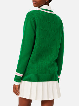 Suéter Roger trenzado verde con cuello de pico 