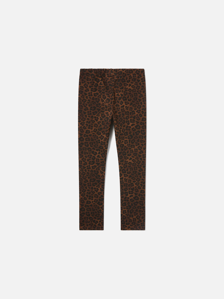 Leggings Rosy marroni in cotone con stampa leopardo