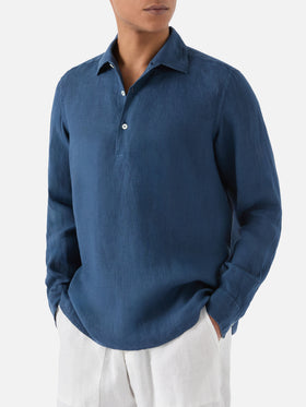 Long-sleeve Raphael linen polo navy blue