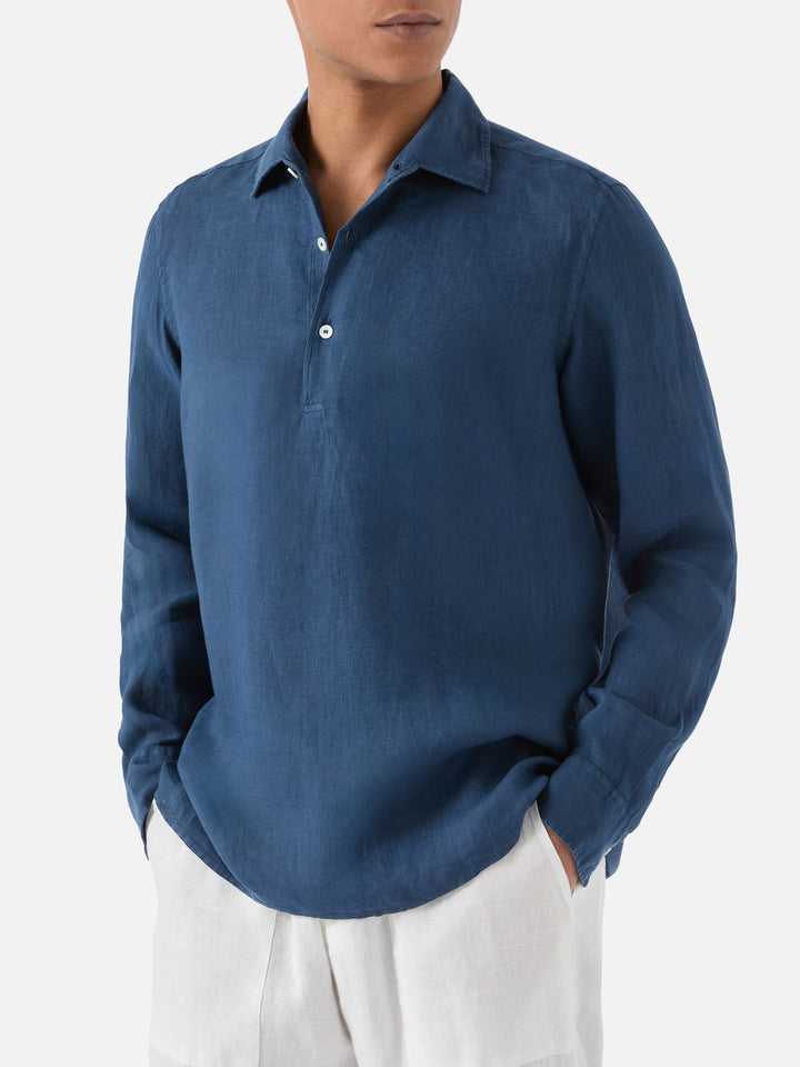 Polo Raphael in lino blu navy