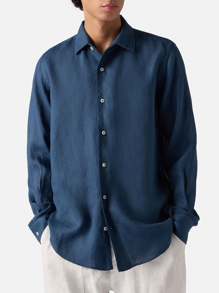 Camicia Raphael in puro lino blu navy