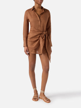 Abito corto Ravi in lino marrone