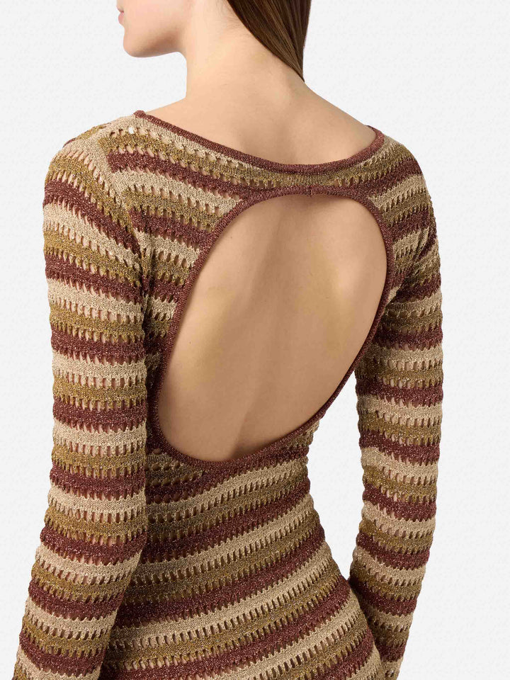 Long Robyn dress in striped crochet fabric