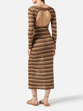 Abito lungo Robyn in tessuto crochet a righe