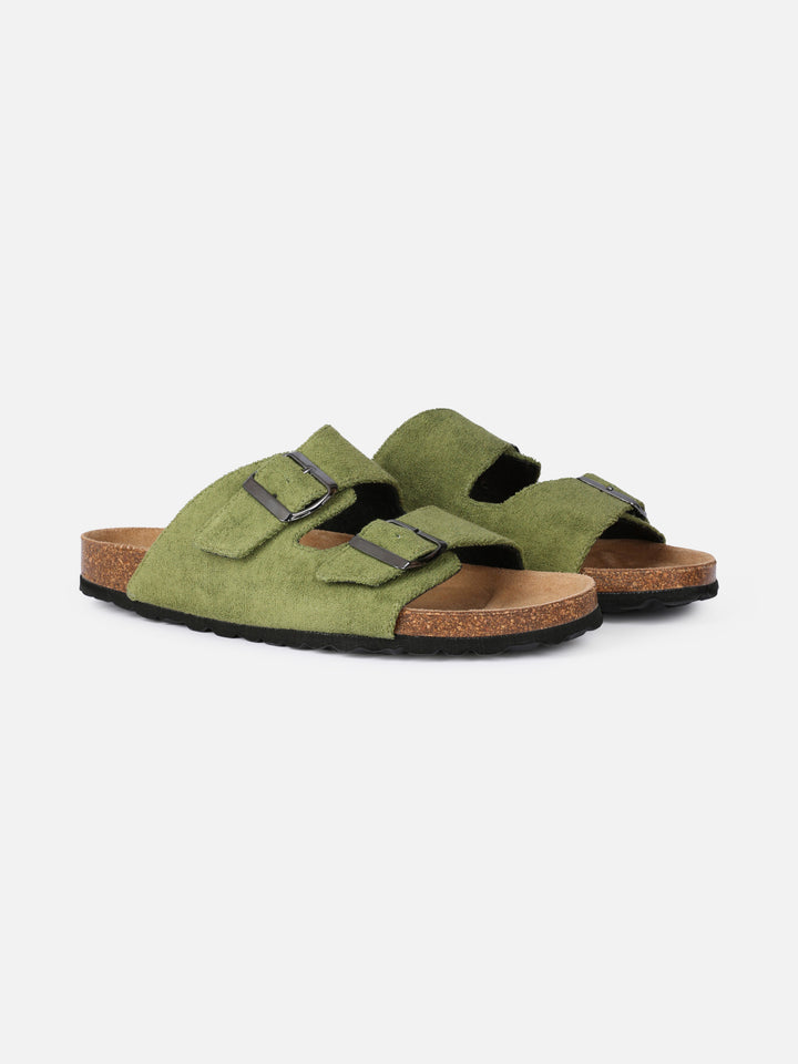 Militärgrüne Frottee-Sandalen für Herren