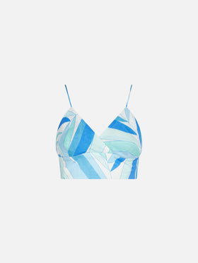 Printed linen bralette top