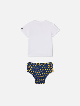 Samy t-shirt with pocket and ducky print bloomer set