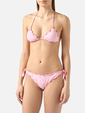 Bikini Sarius triangle in solid pink sangallo fabric