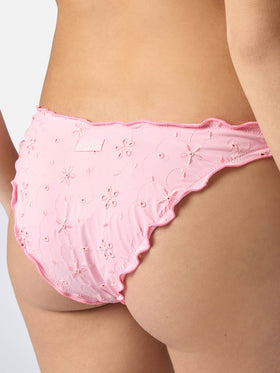 Bikini Sarius triangle in solid pink sangallo fabric