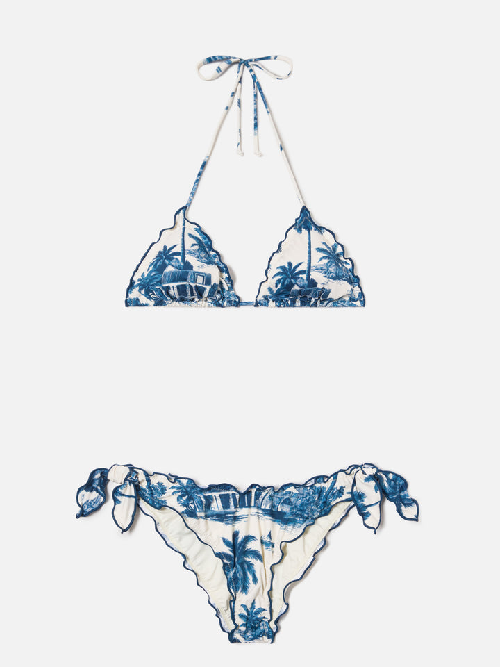 Bikini Sarius triangolo con stampa toile de jouy blu | Special edition