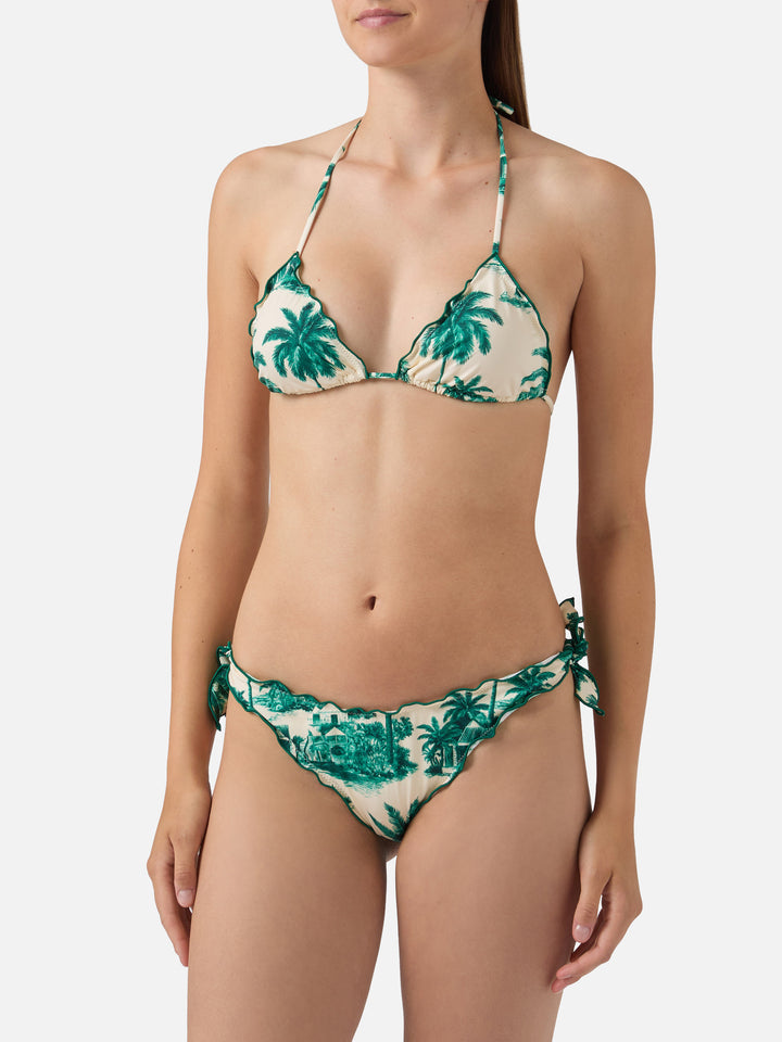 Bikini Sarius triangolo con stampa toile de jouy verde | Special edition