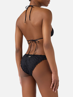 Bikini Sarius triangle in solid black sangallo fabric