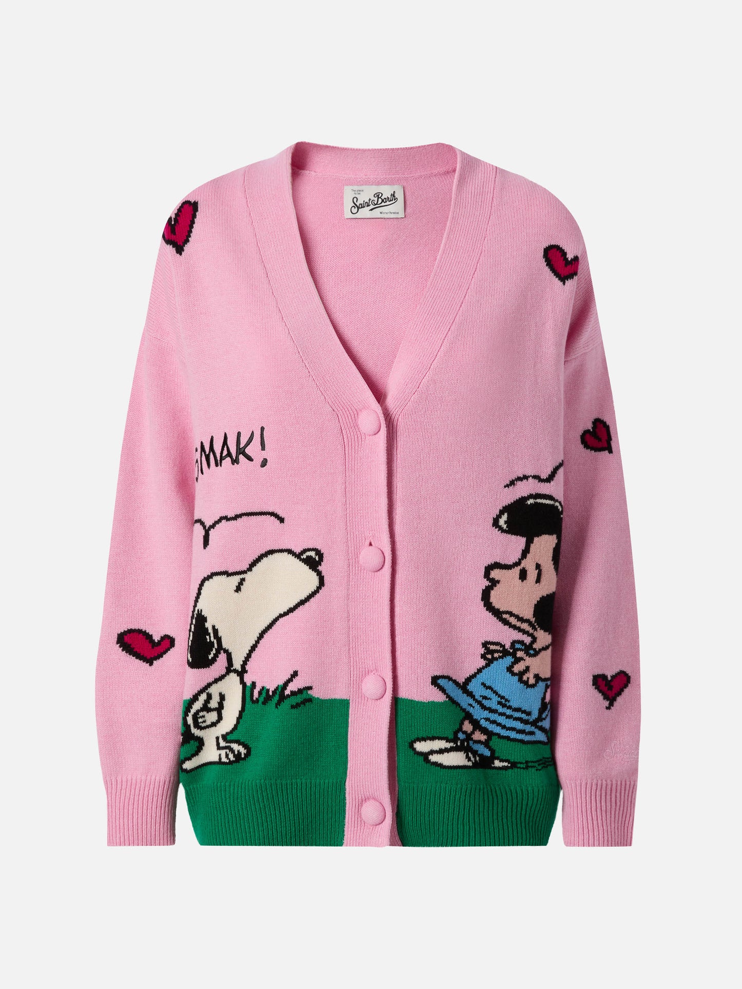 Cardigan Sasi in misto cashmere rosa con jacquard Snoopy | PEANUTS SPECIAL EDITION