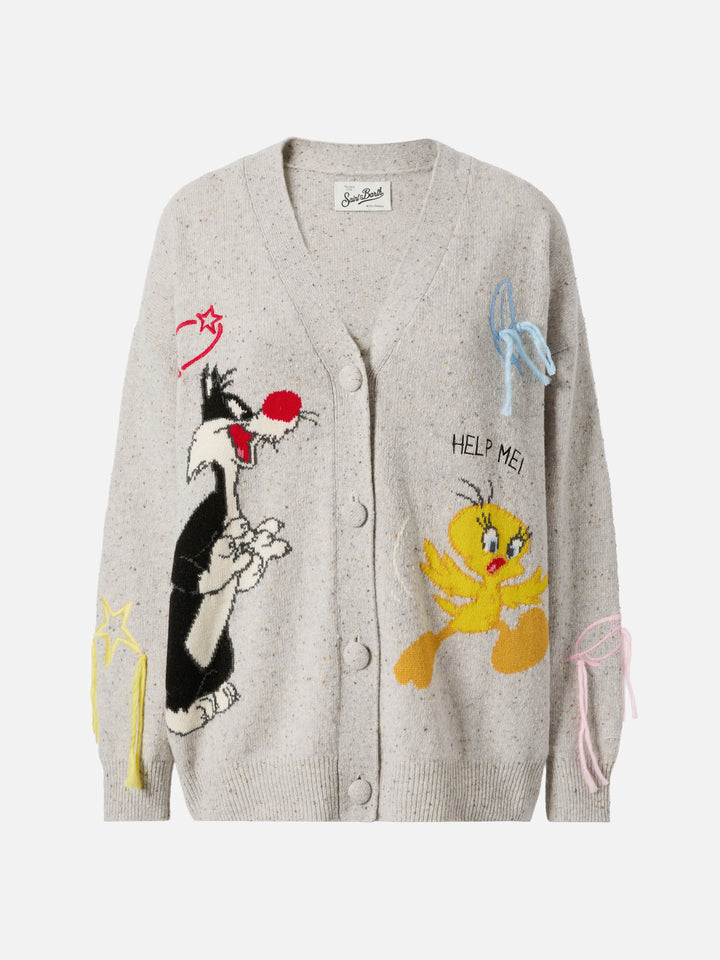 Light grey melange Donegal Sasi cardigan with Tweety and Sylvester jacquard | Special edition