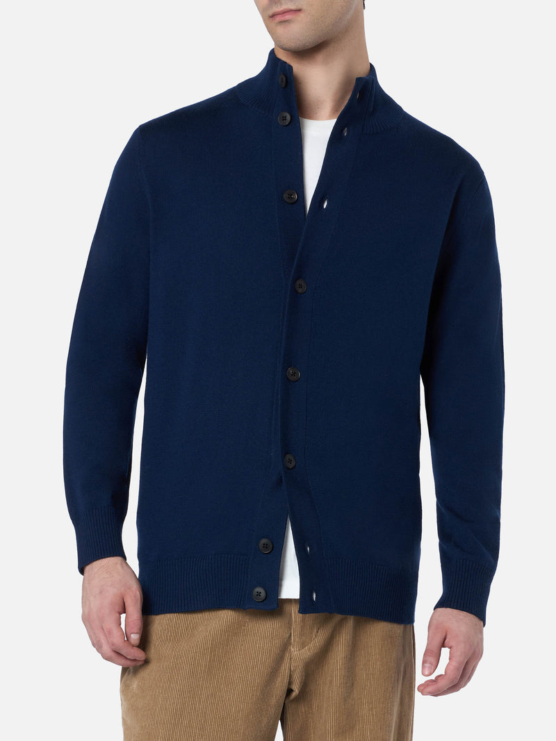 Herren Marineblau Cardigan Savile aus Merinowolle 