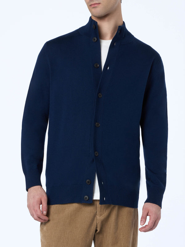 Cardigan da uomo blu navy Savile in lana merino