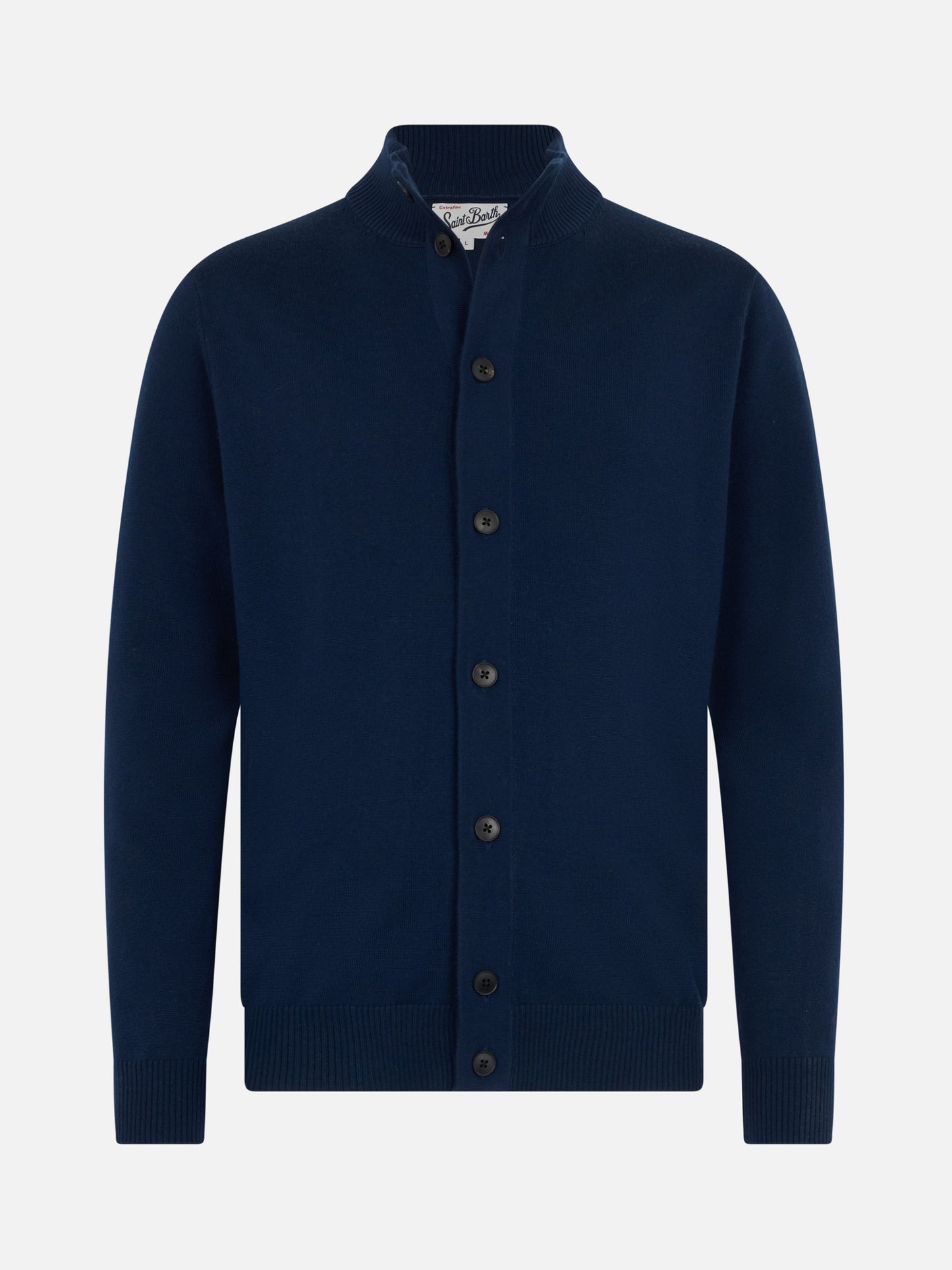 Cardigan da uomo blu navy Savile in lana merino