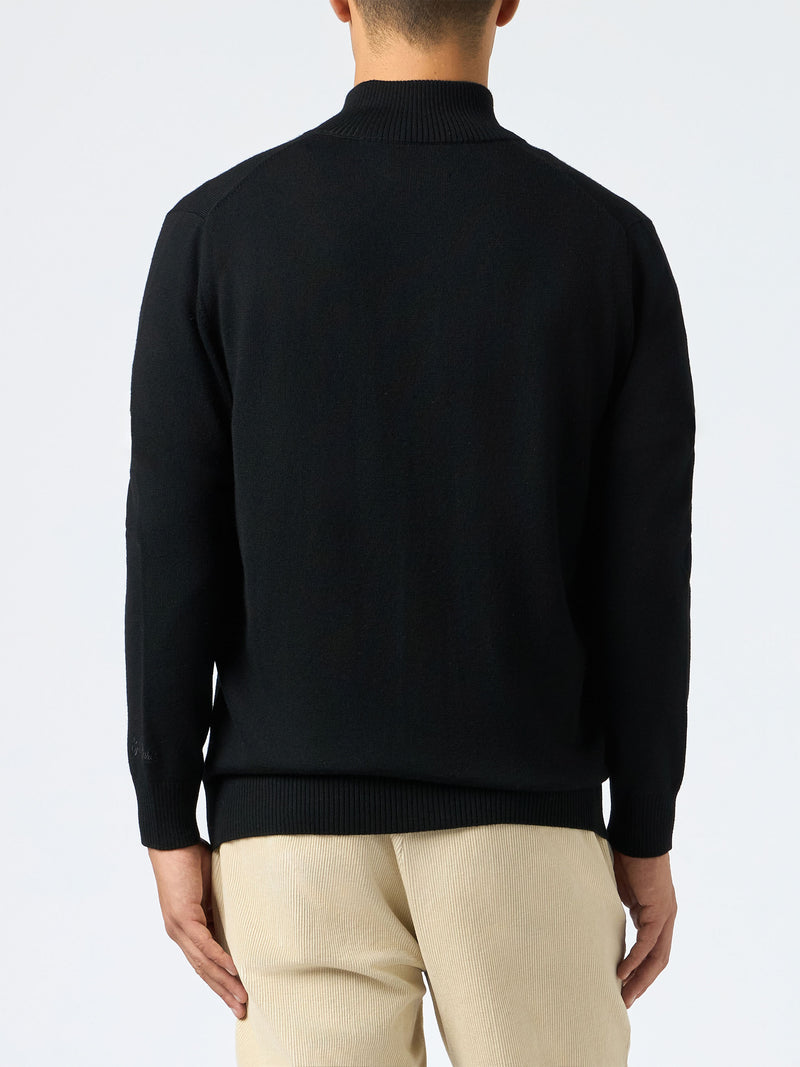 Man black merino wool cardigan Savile