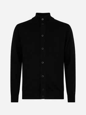 Cardigan nero da uomo Savile in lana merino
