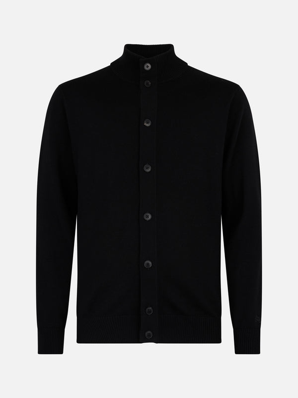 Man black merino wool cardigan Savile