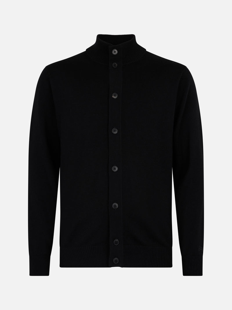 Man black merino wool cardigan Savile