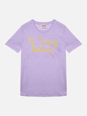 Linen t-shirt with St. Tropez Habituè embroidery