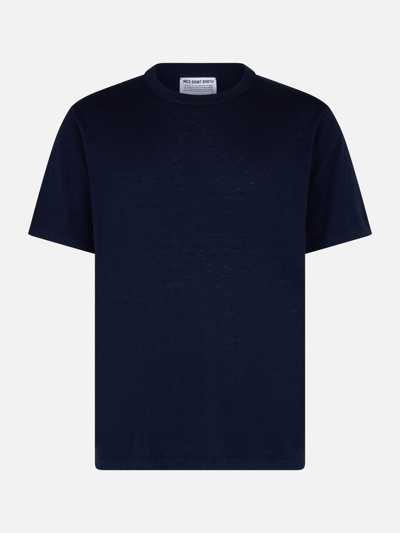 T-shirt da uomo in misto cashmere blu navy Scott