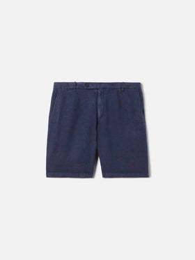 Navy blue Sebastian bermuda shorts in pure linen