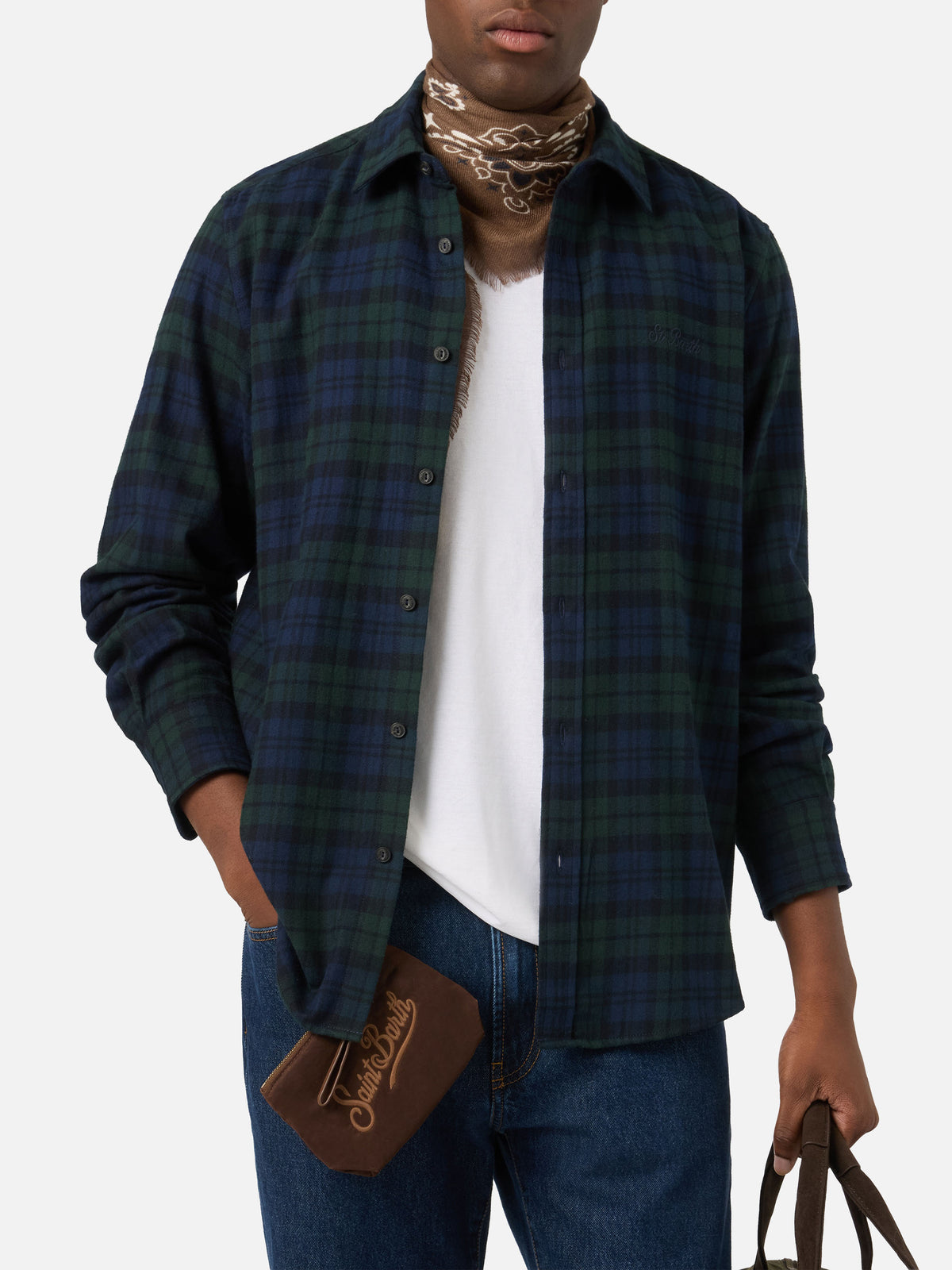 Chemise en flanelle de coton mélangé Green Seefeld avec broderie Bollicine Team 