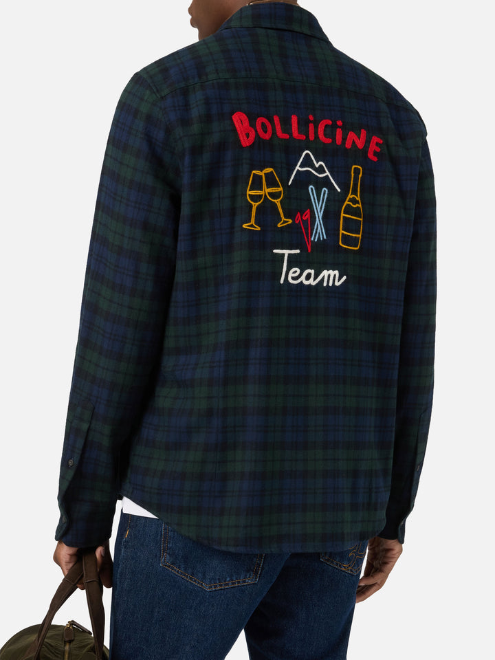 Green Seefeld cotton blend flannel shirt with Bollicine Team embroidery