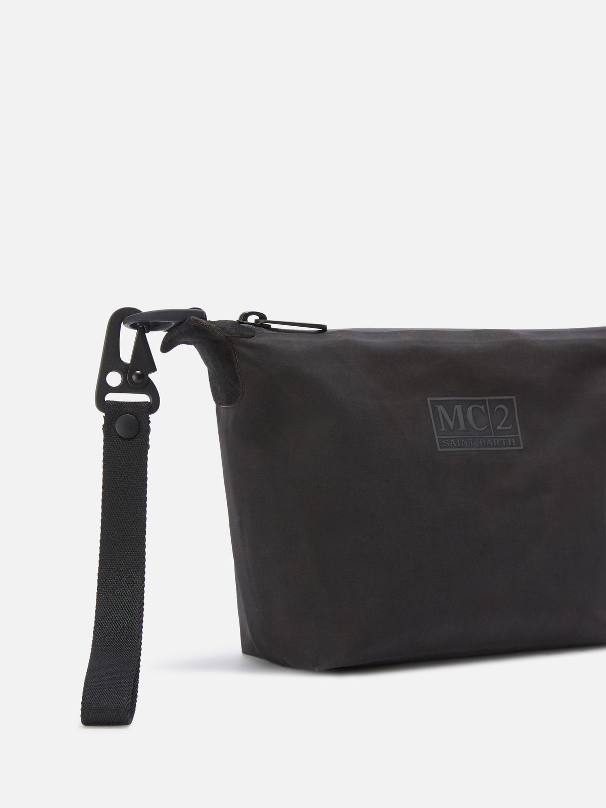 Pochette Seamless nera in tessuto cerato