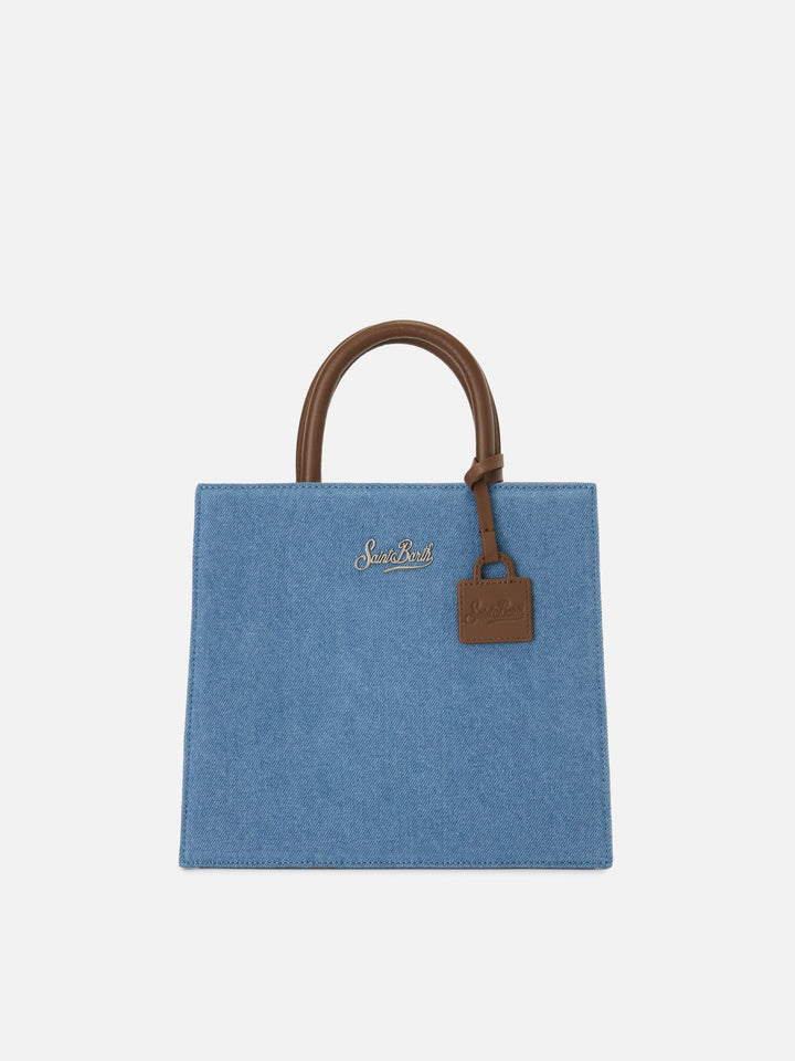 Sac midi Structured Shop en denim avec détails en cuir 