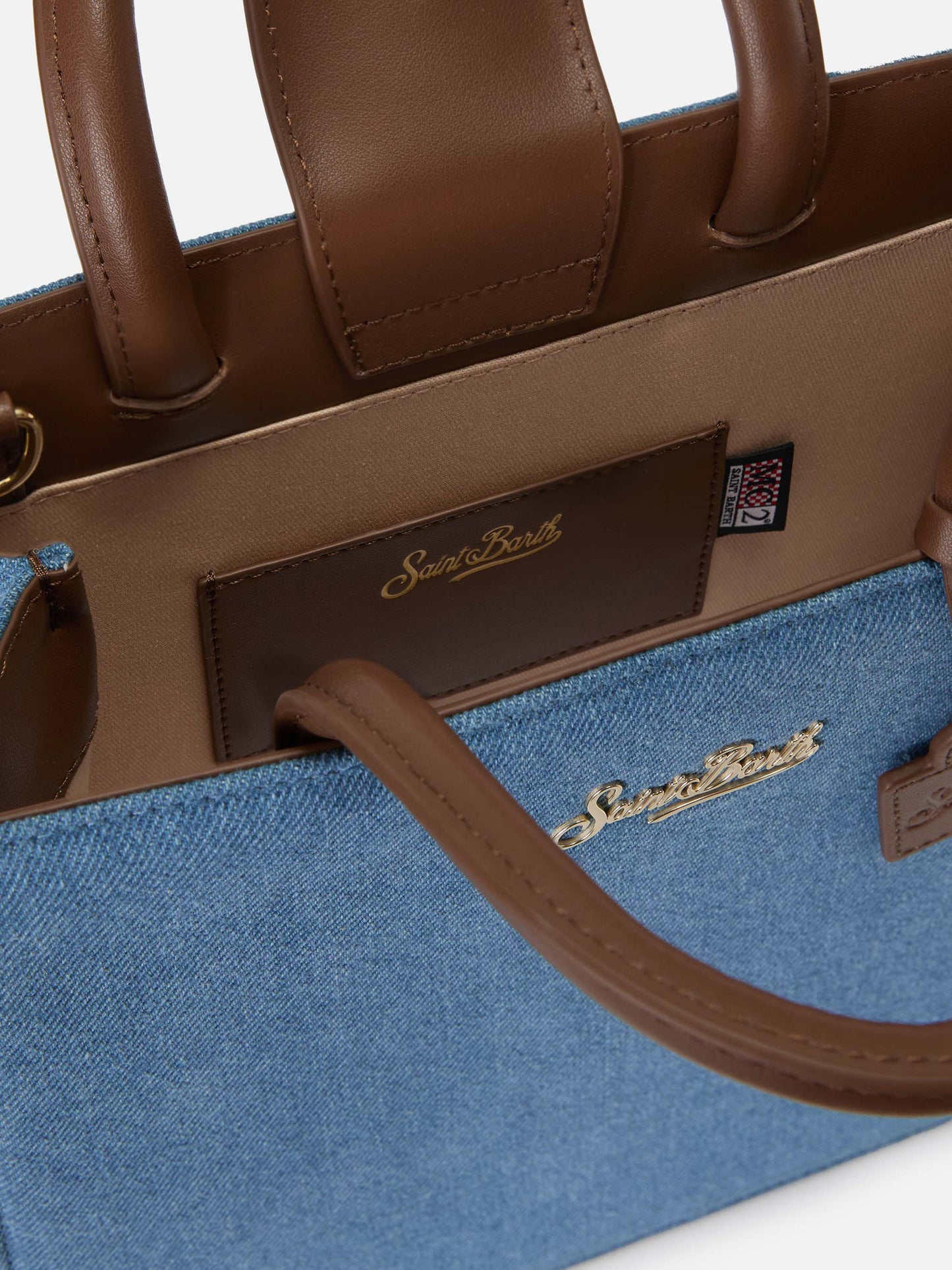 Structured Shop Midi bag in denim with leather details