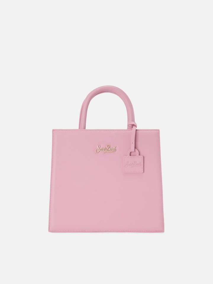 Structured Shop Midi bag in pink smooth leather with metal tag