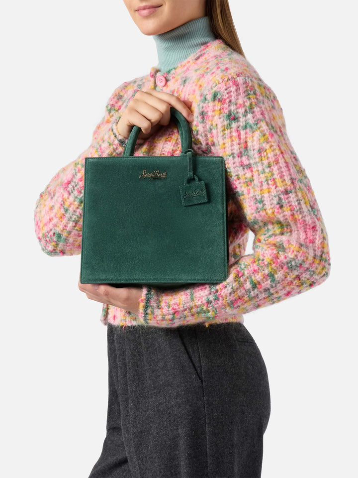 Shop Bag Midi Handbag in green suede leather
