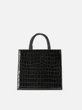 Black Medium Shop bag in croco print leather with metal logo plaque