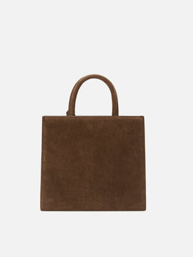 Bolso shopper mediano marrón de ante con logotipo en letras 
