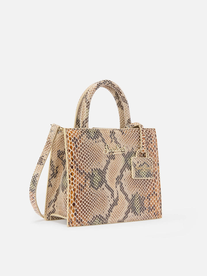 Shop Bag Midi in beige python-print leather