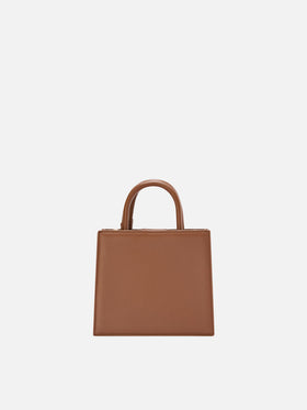Brown Mini Shop bag in leather with logo lettering